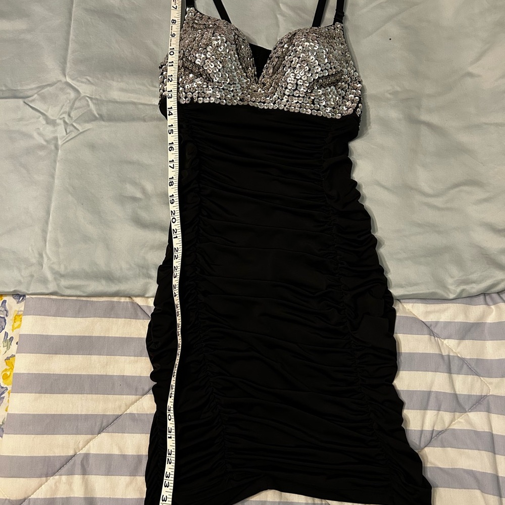 Elegant Black and Silver Sequin Mini Dress